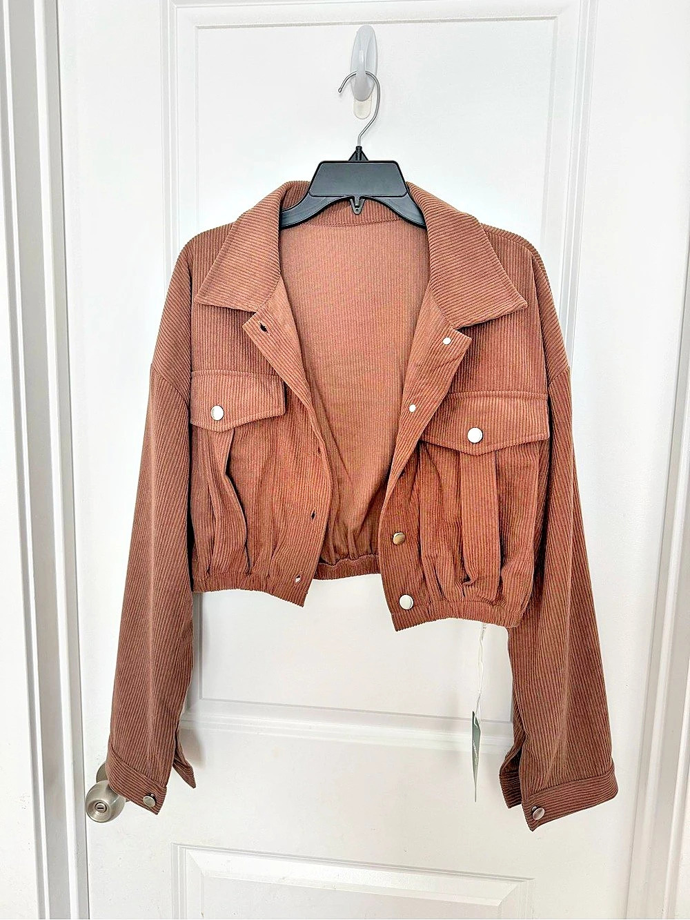 Halara Pocket Cropped Corduroy Casual Jacket in Brown
